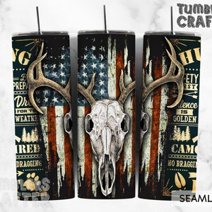 Hunting Deer Skull American Flag 20 Oz Skinny Tumbler Wrap Sublimation Png, Deer Hunting Wrap PNG File, Hunting Tumbler , Straight & Tapered