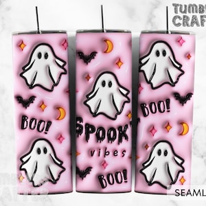 3D Spooky Vibes Inflated Tumbler Wrap ,3D Inflated Puff Halloween Boo Sublimation Tumbler ,3D Ghost Tumbler , Straight & Tapered Sublimation