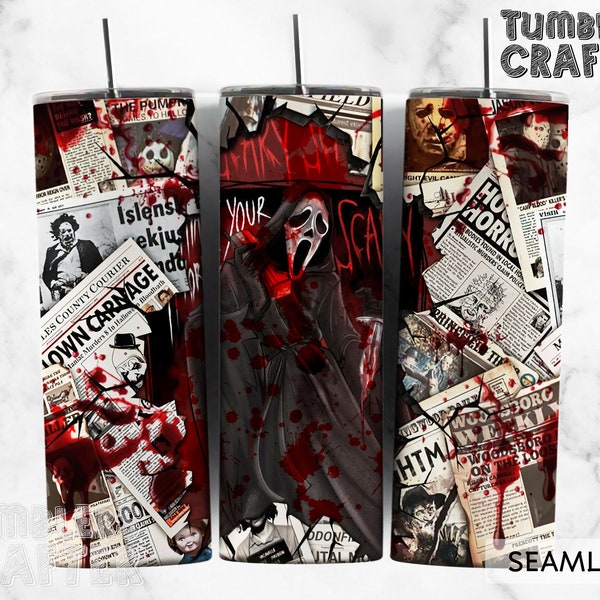 Scream Ghostface 20 oz Skinny Tumbler, Horror characters Tumbler Wrap ,Horror Movies Tumbler Sublimation Png, Straight & Tapered Sublimation