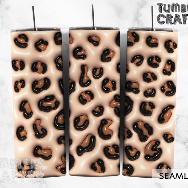 Cheetah Leopard Tumbler Wrap,3D Inflated Puff Leopard Pattern Sublimation Tumbler, Leopard Print Tumbler Png, Straight & Tapered Sublimation