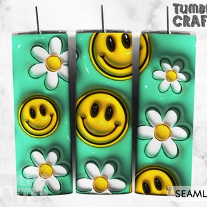 Gobelet gonflé rétro 3D PNG, Gobelet gonflé 3D fleurs gonflées PNG, Gobelet 3D design visage souriant, Gobelet emballé droit et conique PNG