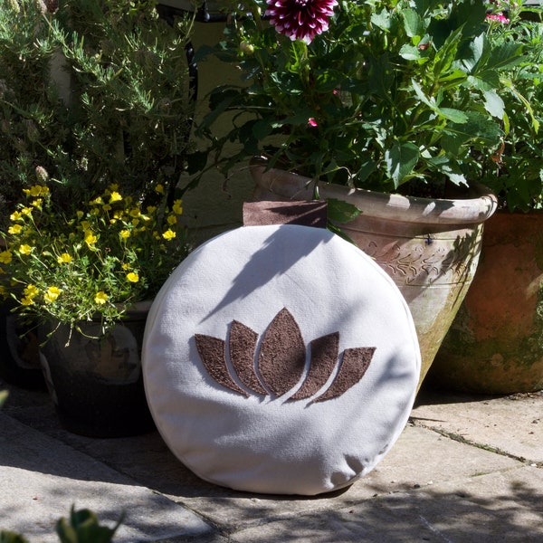 Meditation Cushion filled with Buckwheat Hulls and Suede Lotus Flower, removable insert,