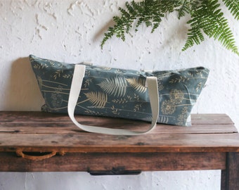 Large Yoga Mat Bag in Blue with Fern and dandelions,  strong canvas straps, Double Mat Bag, Oversized Yoga Bag