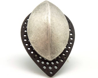 Large silver and wood ring extra-light metallic resin ethnic SCARABEE adjustable adjustable Best seller