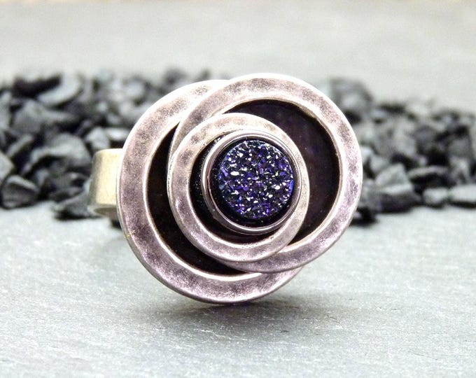 Purple druzy stone ring silver plated - adjustable - DRUZY VIOLET