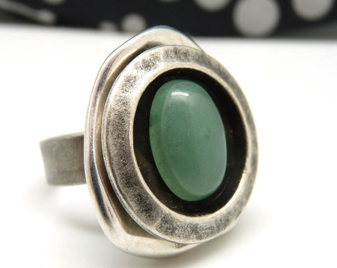 Small Silver Ring in green aventurine stone GRECA adjustable adjustable, Best seller!