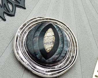 Large Silver Magnetic Brooch with Gold Sequins | NEBULA | for fastening a vest