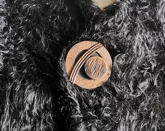 Ethnic Copper Magnetic Brooch, Metal, Wood | SAVANNAH | for fastening a vest - KUMKA