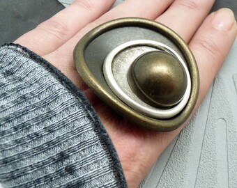 Grosse Bague coupole Bronze et Argent XXL | BIGBOSS | réglable - KUMKA