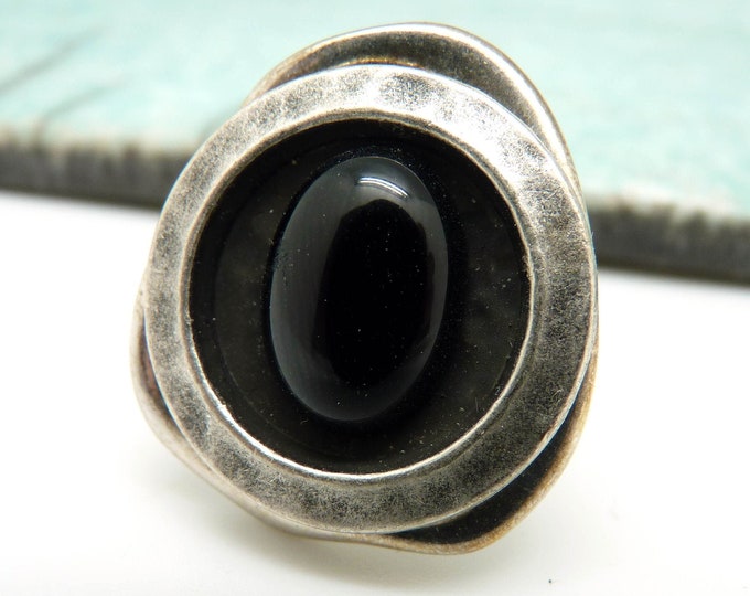 Small Aged Silver Ring with Adjustable Adjustable Adjustable Greca Black Onyx Stone Best seller