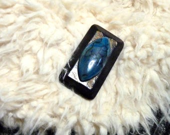Blue agate dragon vein magnetic brooch, horn rectangle, for fastening vest, scarf BLUE DRAGON VEIN - Last piece!