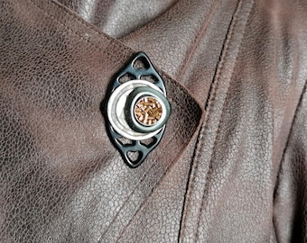 Black and Copper Magnetic Brooch | AMMONITE | for fastening a vest or scarf - KUMKA
