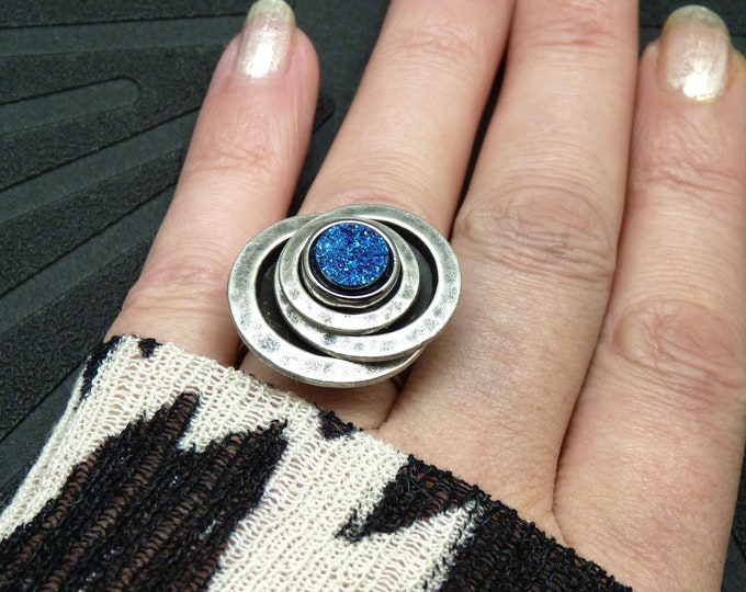 Indigo blue druzy stone ring silver plated - adjustable - DRUZY INDIGO