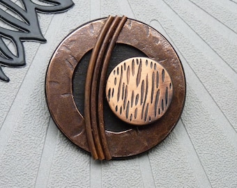 Ethnic Copper Magnetic Brooch, Metal, Wood | SAVANNAH | for fastening a vest