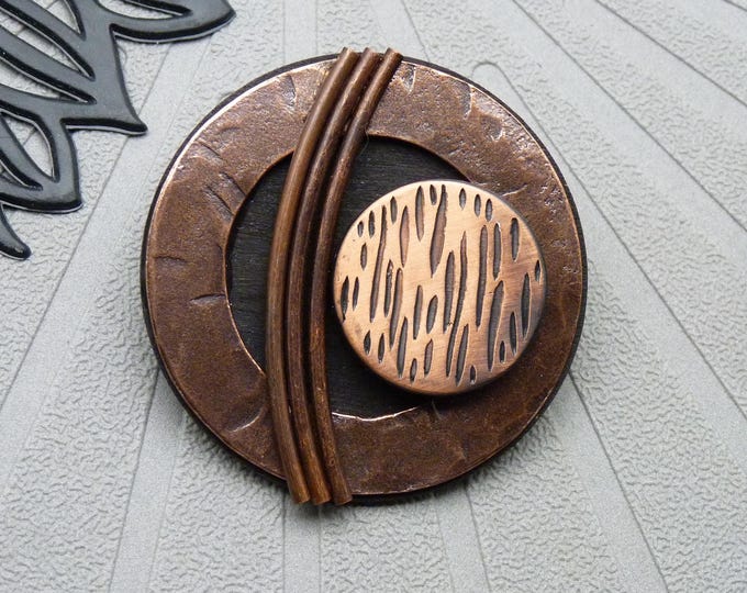 Ethnic Copper Magnetic Brooch, Metal, Wood | SAVANNAH | for fastening a vest