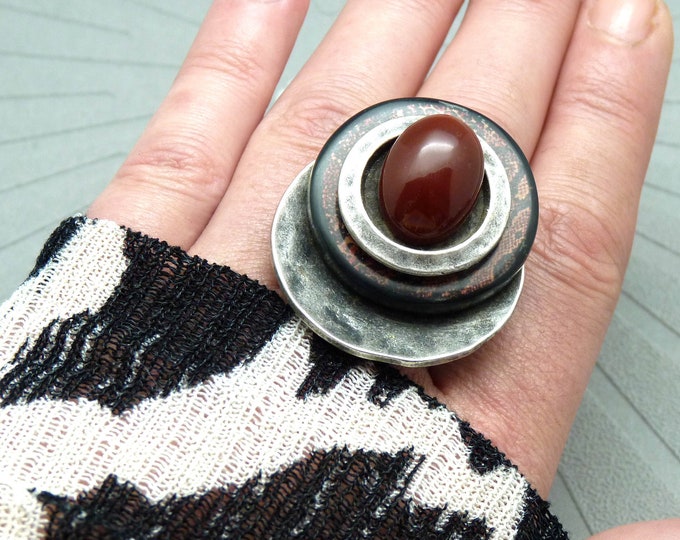 Large burgundy agate stone ring, snake pattern - adjustable - REDSNAKE