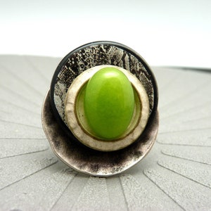 Large silver ring anise green agate stone GREENSNAKE snake pattern adjustable adjustable