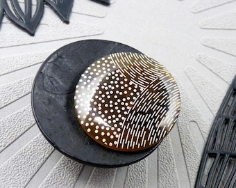 Graphic Magnetic Brooch | PIXEL | Black Wood and Beige Brown Resin