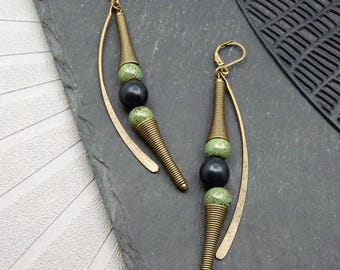 Green and Bronze Ceramic Earrings | ZOUIG | Clip-on Option - KUMKA