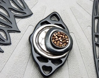 Black and Copper Magnetic Brooch | AMMONITE | for fastening a vest or scarf