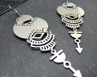 Tribal Earrings, Silver Stainless Steel | INDIE COSMIK INOX | Clip-on Option