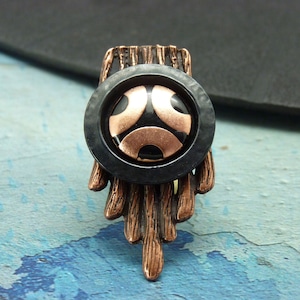 Long copper and black metal ring, graphic KIARA COPPER adjustable adjustable