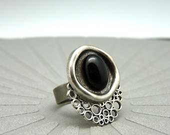 Bague argent pierre noire Onyx | NEBULLE | réglable - KUMKA