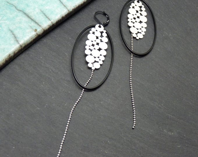 Matte black silver earrings - chic and minimal - extra light - ASTRELLI - Clip-on option