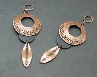 Tribal Copper and Leather Earrings | MASAÏ | Clip-on Option - KUMKA