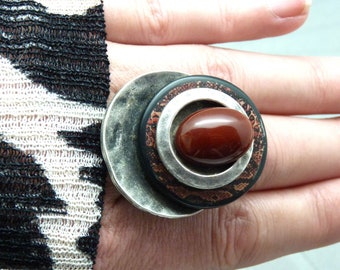 Snake Ring with Burgundy Agate Stone | REDSNAKE | Adjustable