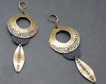 Tribal Bronze and Leather Earrings | MASAÏ | Clip-on Option - KUMKA