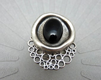 Small silver ring black stone Onyx NEBULLE adjustable adjustable