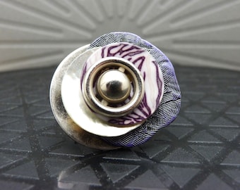 Large silver ring purple plum zebra worked metal mother-of-pearl metallic resin STRANGER PARADISE adjustable adjustable