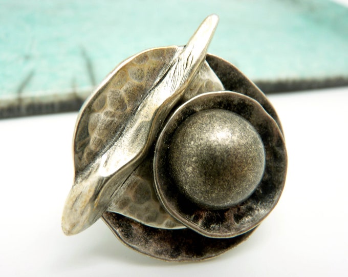 ATHENA graphic hammered aged silver ring - adjustable ring - Best seller!