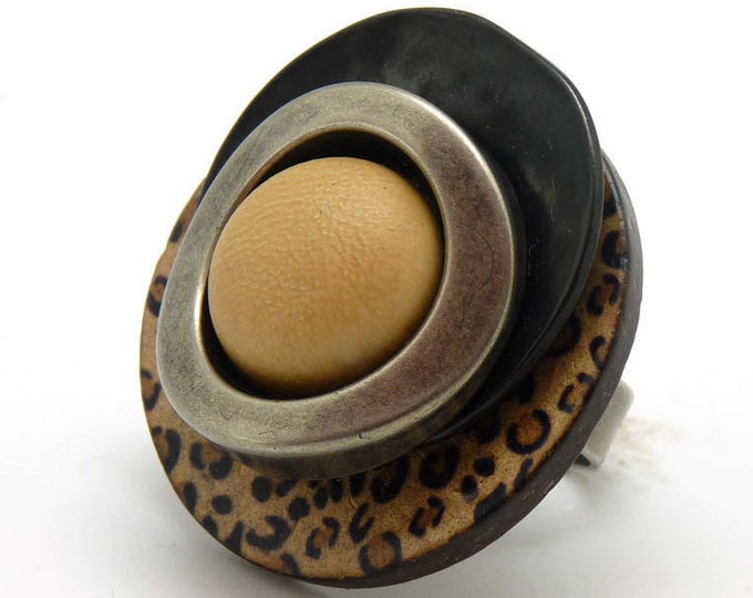 Large leopard wood ring, ethnic LEOPARD adjustable Best seller