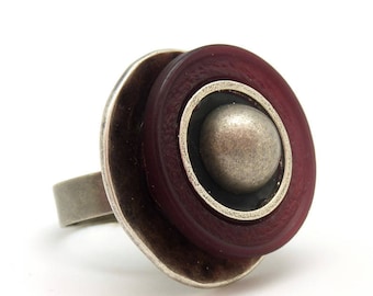 Burgundy red silver ring | SUPERNOVA | adjustable - KUMKA