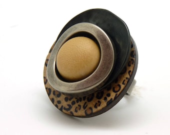 Large Leopard Print Wood Ring, Ethnic | LEOPARD | Adjustable - KUMKA