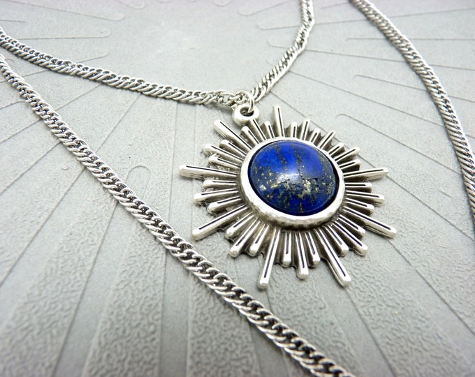 Silver and Lapis Lazuli Sun Necklace | FULLSUN | 2 Adjustable Strands