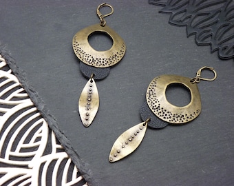 Boucles d'oreilles Tribales Bronze & Cuir | MASAÏ | Option Clips
