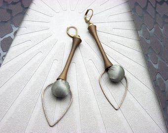 Long Ball Satin Khaki Earrings | SPIYA | Clip-on Option - KUMKA