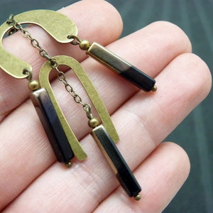 Art deco bronze metal earrings and bi-color black and bronze glass stick MIMI LEMPICKA clip option image 8