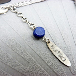 Aged silver necklace sun pendant lapis lazuli stone 2 rows, cosmic and boho FULLSUN image 4