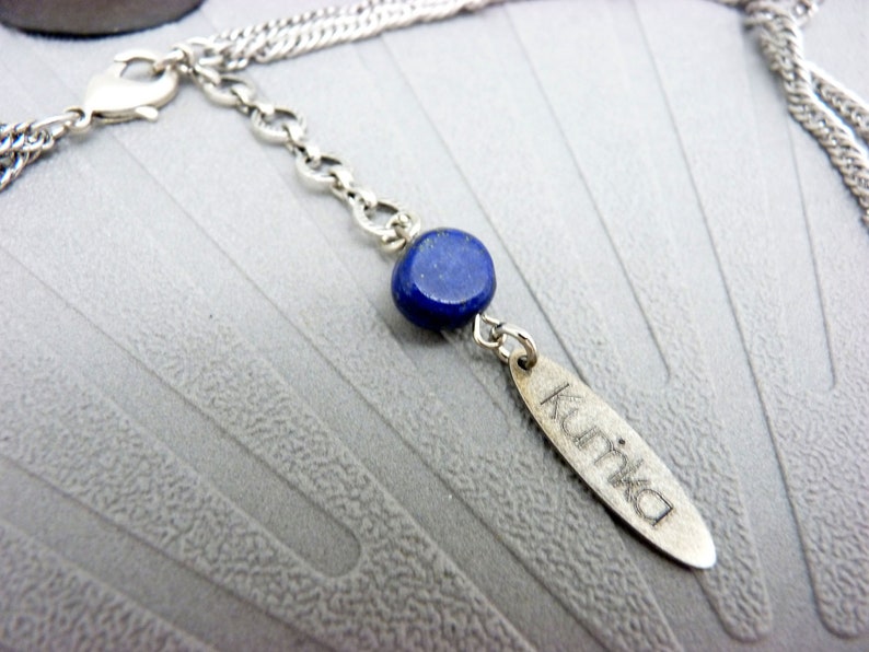 Aged silver necklace sun pendant lapis lazuli stone 2 rows, cosmic and boho FULLSUN image 4