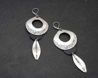 Tribal Silver and Leather Earrings | MASAÏ | Clip-on Option - KUMKA