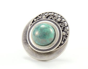 Large silver metal and aqua turquoise glass ring PANDORA