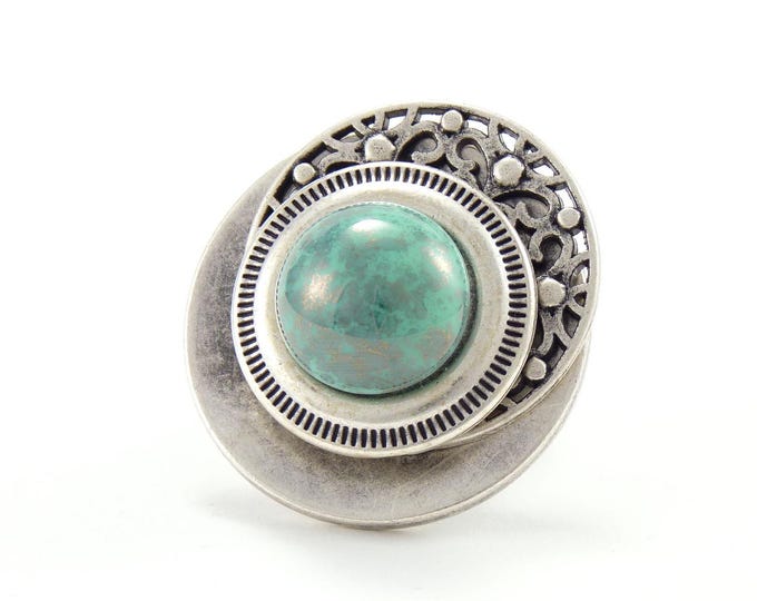 Large silver metal and aqua turquoise glass ring PANDORA