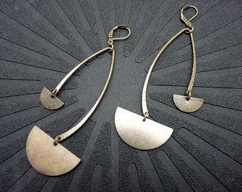 OSIRIS minimalist graphic bronze metal earrings / Clip-on option, Best seller!