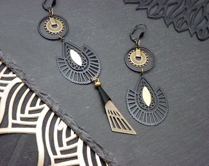 Boucles d'oreilles Art Déco Noir & Bronze | ARTDECO NEO | courtes, longues ou asymétriques