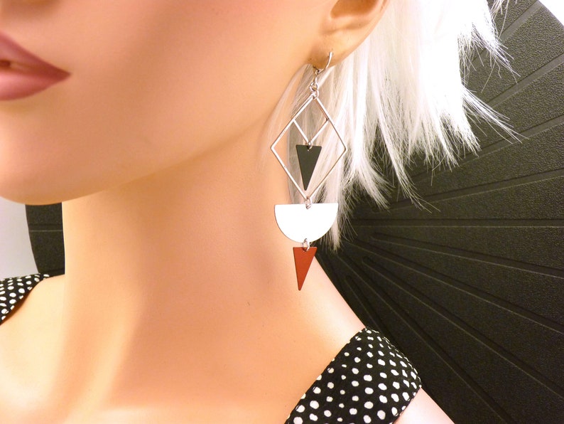 Black and red bronze geometric earrings in graphic metal GEO option Clips Best seller image 6