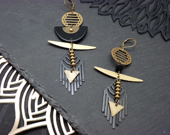 Boucles d'oreilles Art Déco Noir & Bronze | NEO ARTDECO | Asymétriques ou pas !